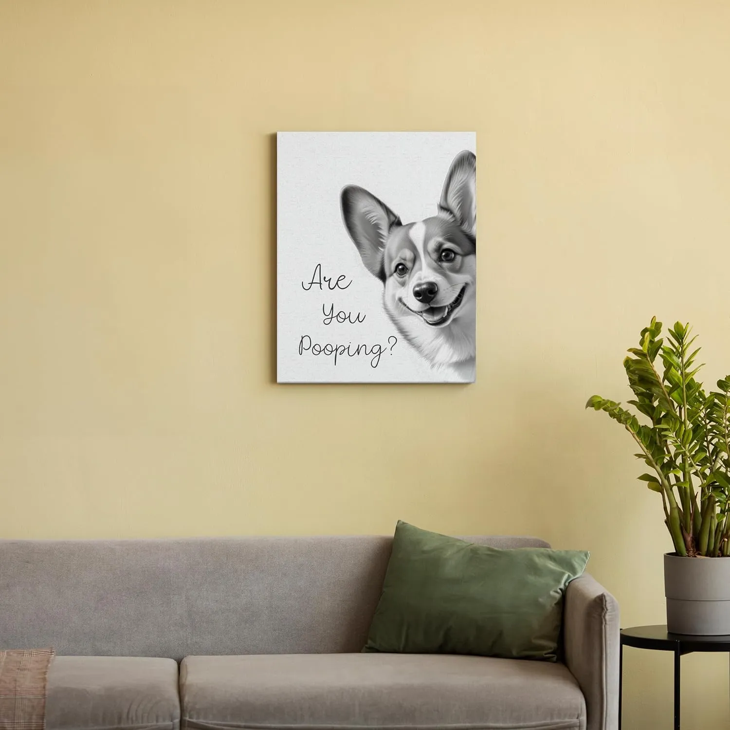 QICLM Funny Corgi Wall Art, are You Pooping Dog Funny Bathroom Canvas Wall Art Poster for Restroom Toilet, Beautiful Corgi Bathroom Wall Art Decor, 11x14 Inch Framed