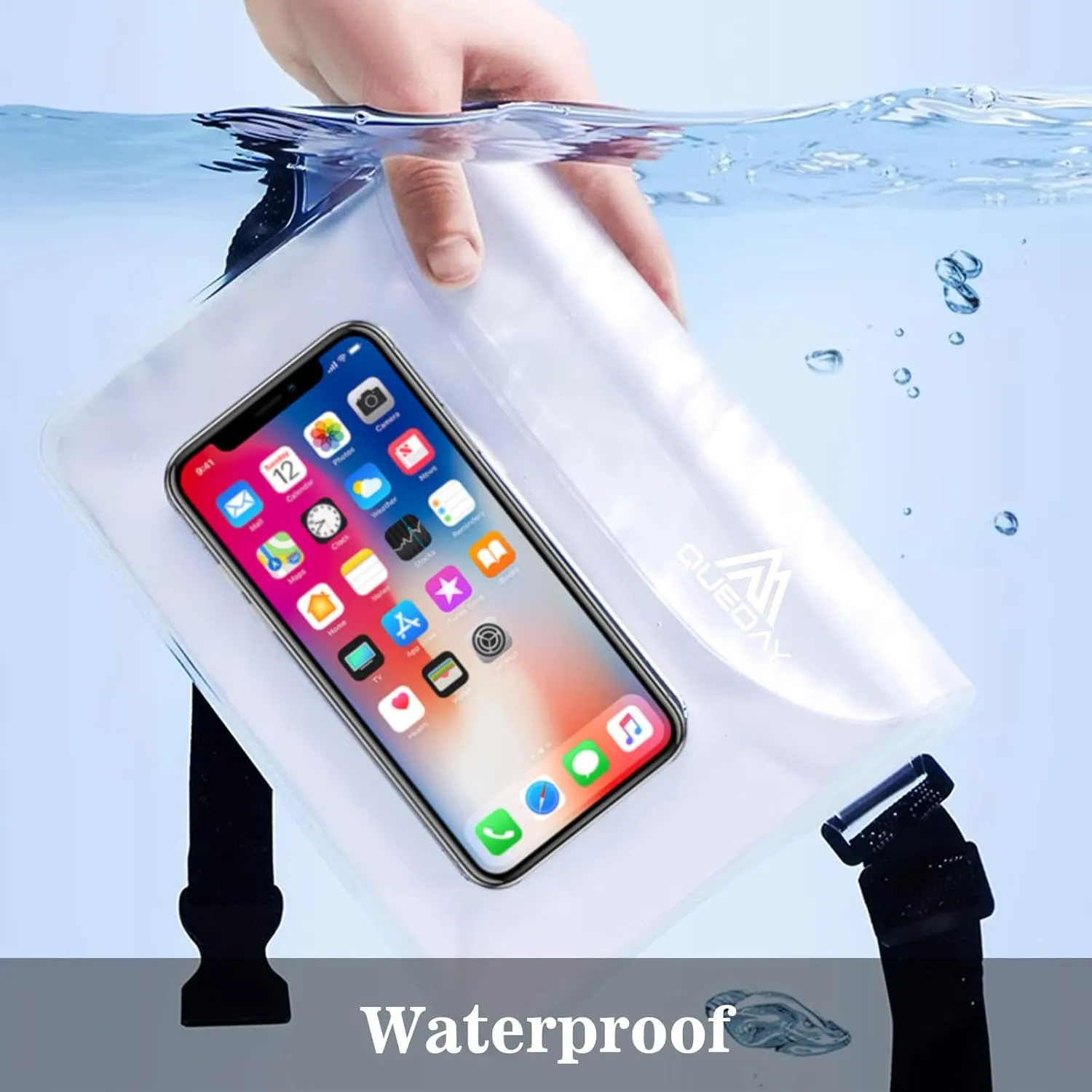 Queday 2-Pack Waterproof Pouch with Waist Strap, Screen Touchable Dry Bag with Adjustable Belt for Phone Valuables for Swimming Snorkeling Boating Fishing Kayaking Black White