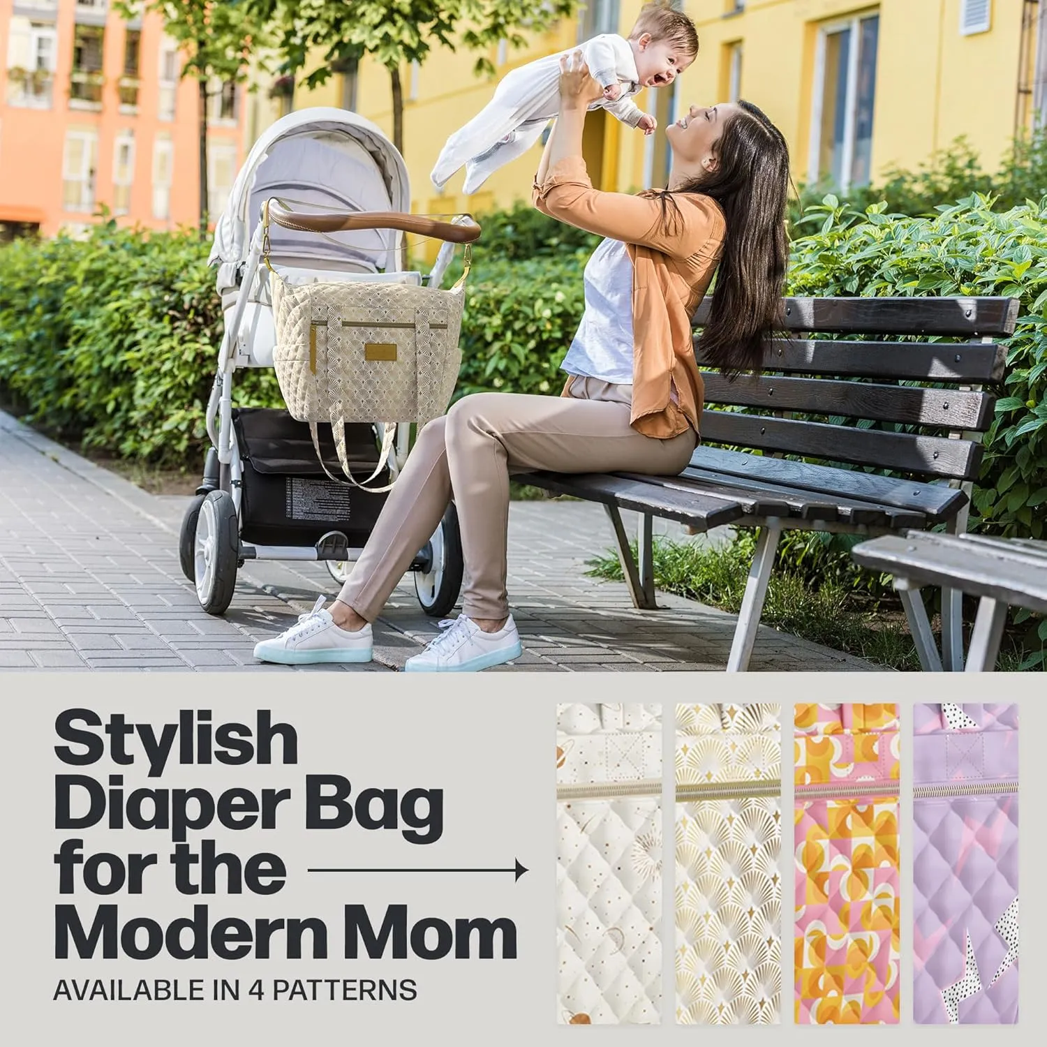 Quilted Diaper Bag With Insulated Bottle Pockets, Functional & Fashionable Tote Diaper Bag for Women