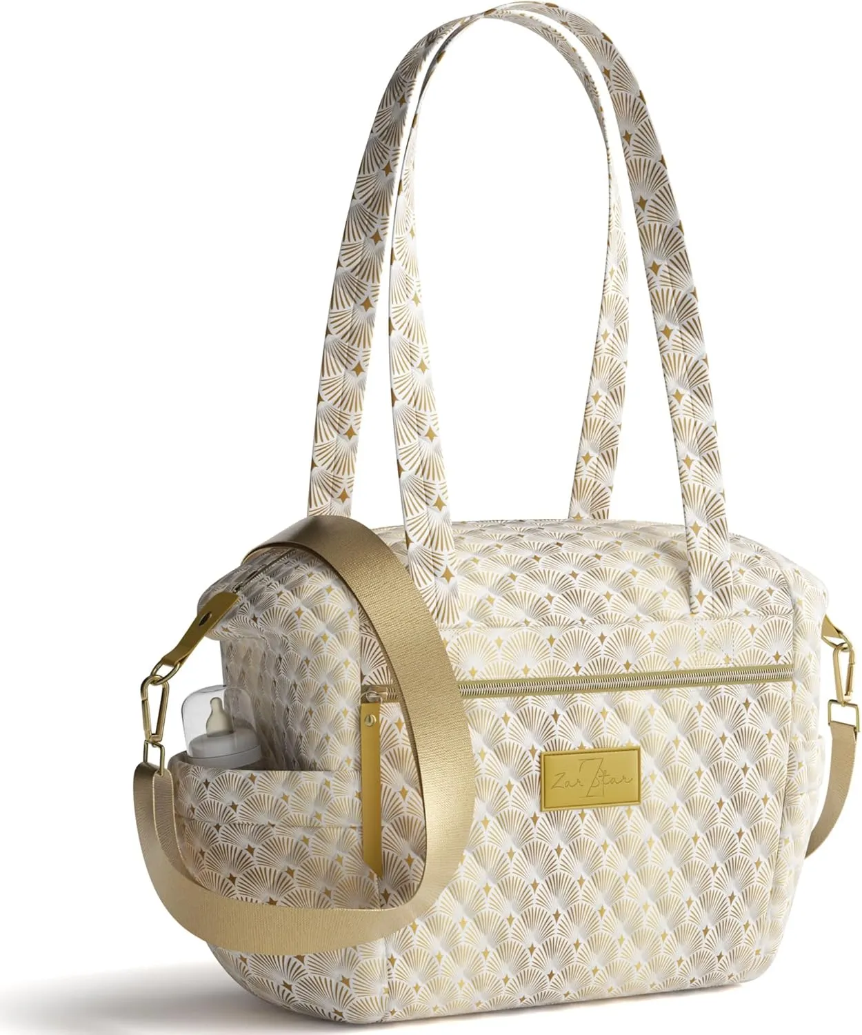 Quilted Diaper Bag With Insulated Bottle Pockets, Functional & Fashionable Tote Diaper Bag for Women