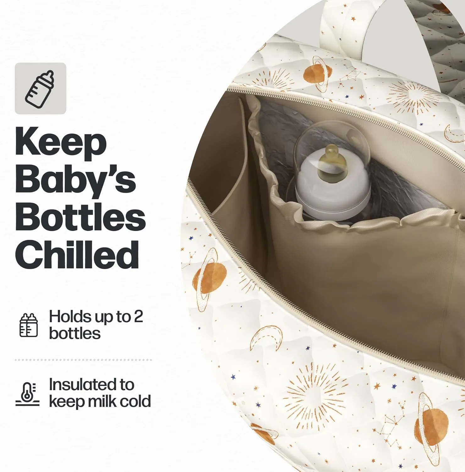 Quilted Diaper Bag With Insulated Bottle Pockets, Functional & Fashionable Tote Diaper Bag for Women