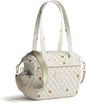 Quilted Diaper Bag With Insulated Bottle Pockets, Functional & Fashionable Tote Diaper Bag for Women