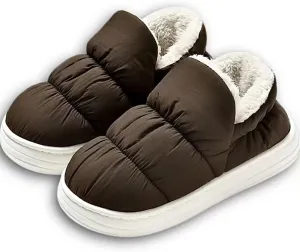 Quilted Puffer House Slippers with Full Foot Coverage Ultra-Soft Cotton Padding Fleece Lining Non-Slip Sole, All-Day Indoor Outdoor Comfort Warmth Shoes for Women Men