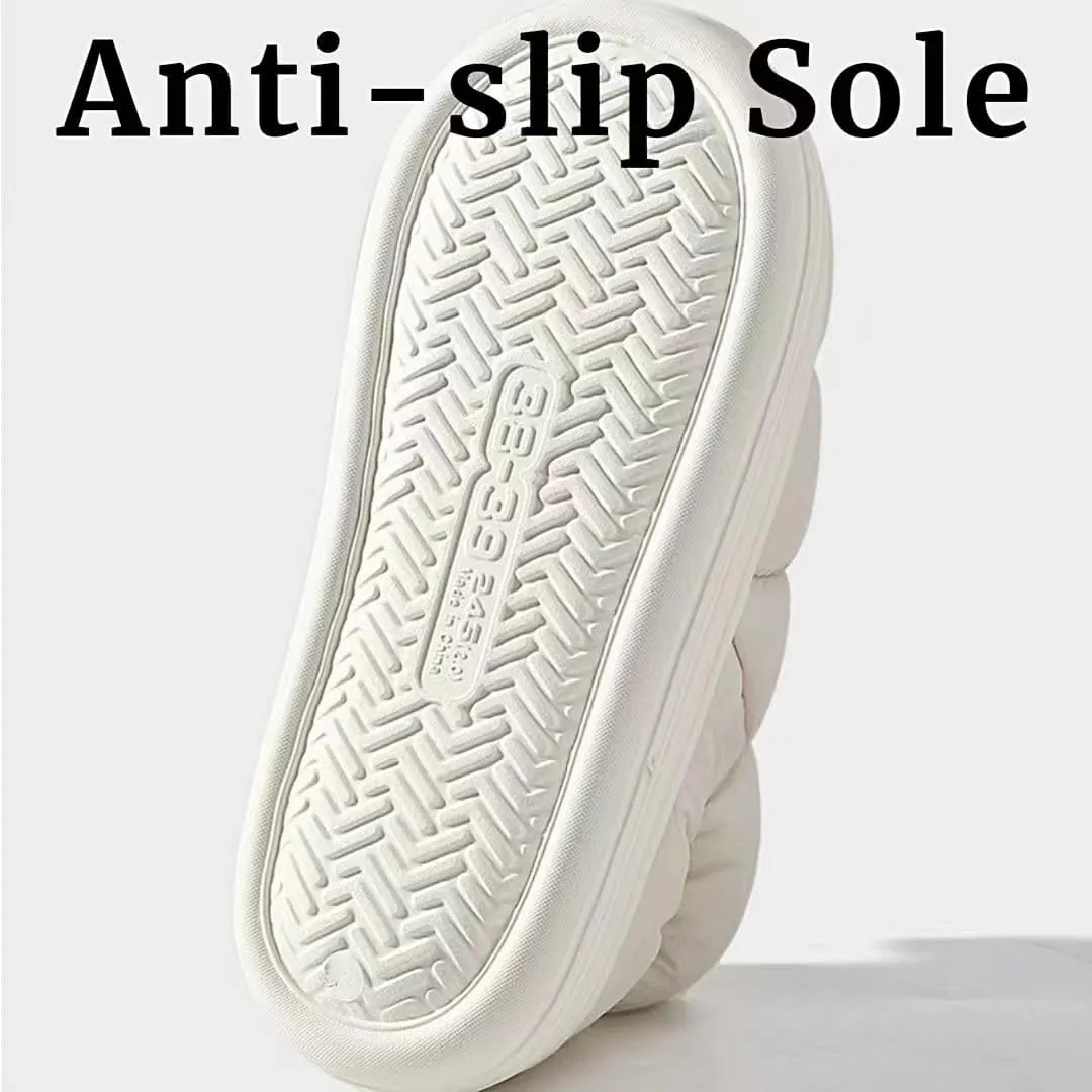 Quilted Puffer House Slippers with Full Foot Coverage Ultra-Soft Cotton Padding Fleece Lining Non-Slip Sole, All-Day Indoor Outdoor Comfort Warmth Shoes for Women Men