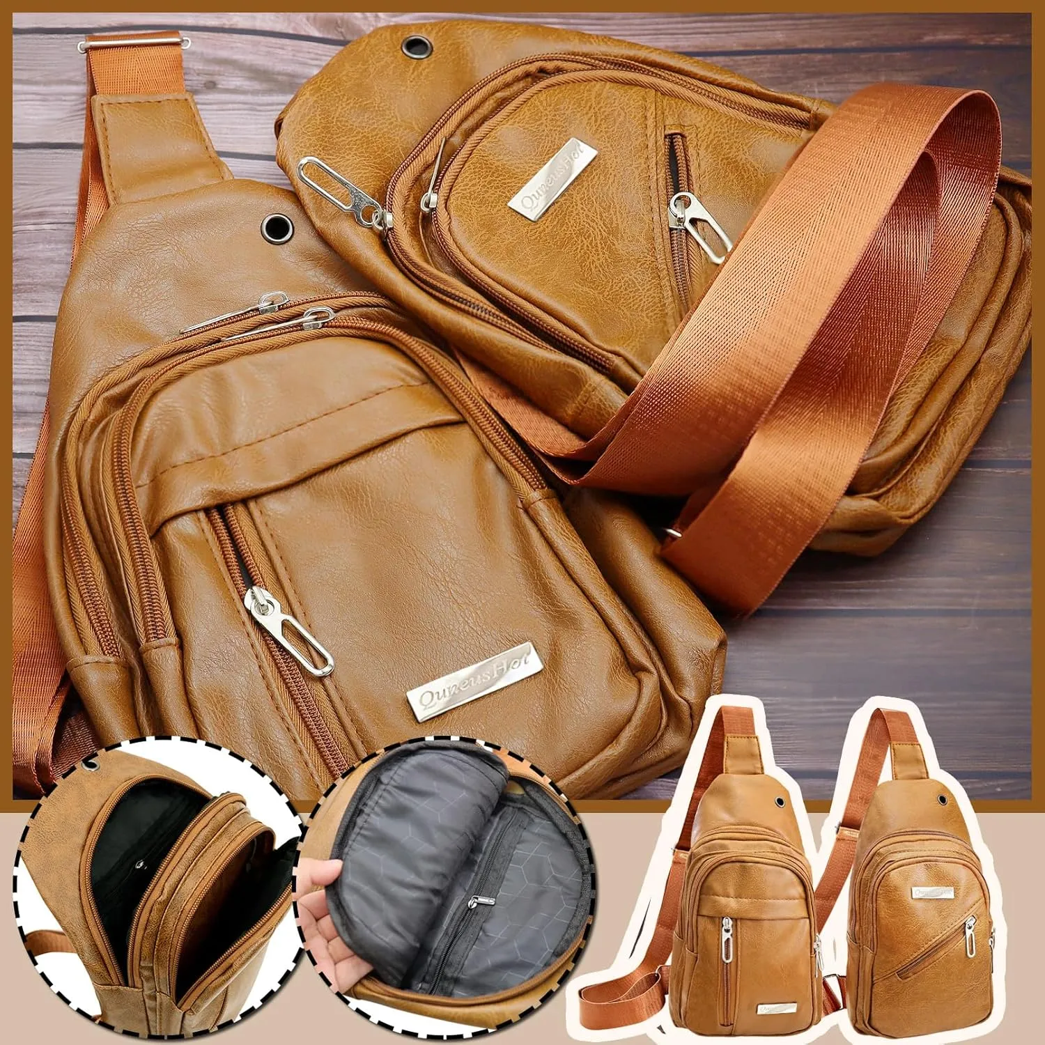 QuneusHot 2Pcs Sling Bags for Crossbody Small Leather Backpack Anti Theft Casual Chest Bag Travel Hiking for Men Women