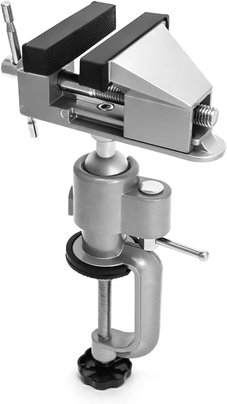 QWORK 3" Universal Tabletop Clamp Vice Tilts Rotate 360°, Portable Work Bench Vise for Drilling, Woodworking,Jewelry Making, Mental working