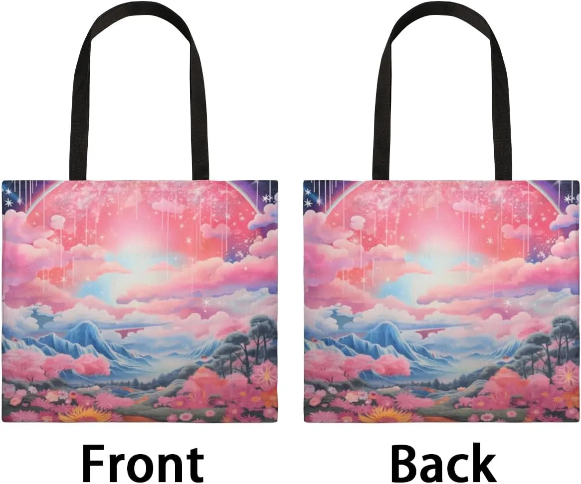 Rainbow Forest Canvas Tote Bag for Women Men Stylish Tote Handbag Shoulder Bag Reusable Grocery Bag