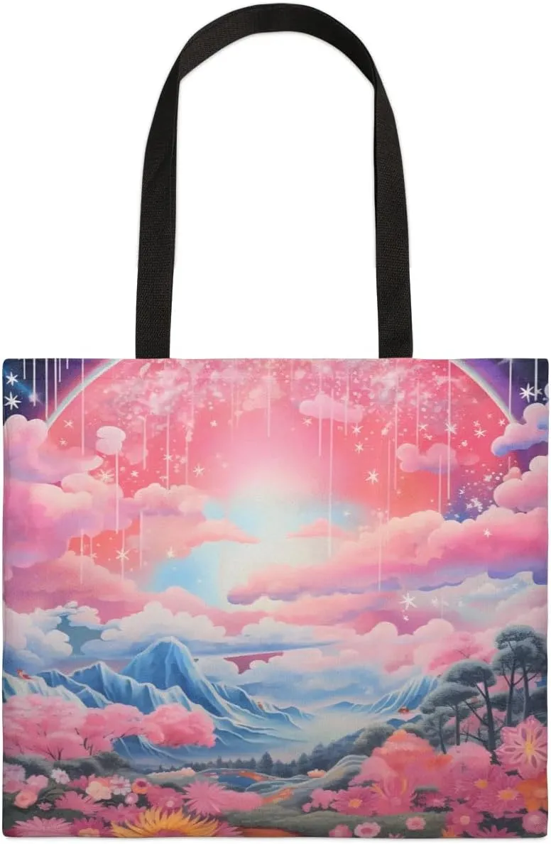 Rainbow Forest Canvas Tote Bag for Women Men Stylish Tote Handbag Shoulder Bag Reusable Grocery Bag