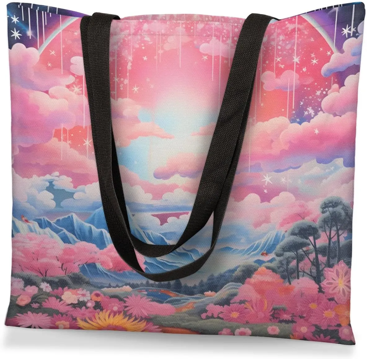 Rainbow Forest Canvas Tote Bag for Women Men Stylish Tote Handbag Shoulder Bag Reusable Grocery Bag