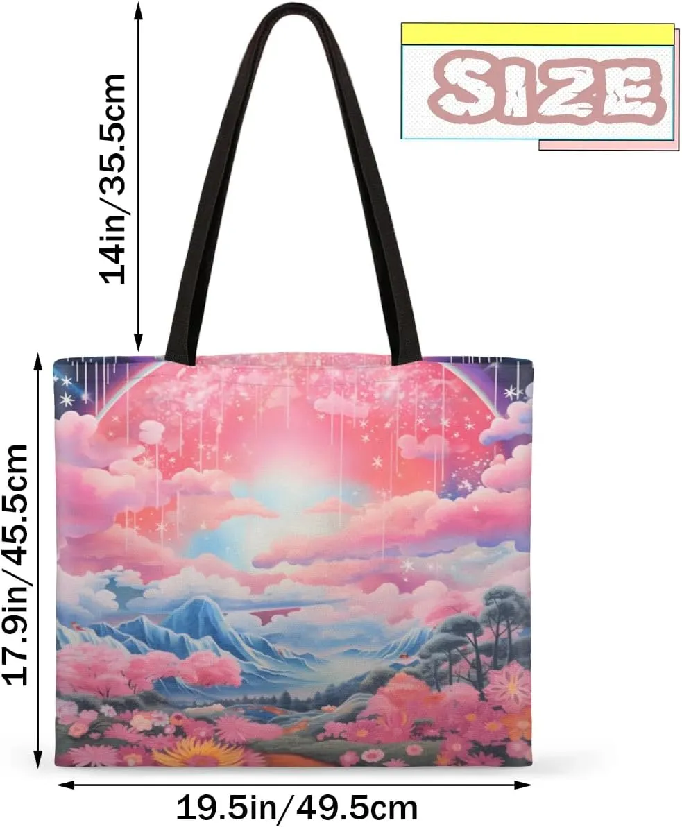Rainbow Forest Canvas Tote Bag for Women Men Stylish Tote Handbag Shoulder Bag Reusable Grocery Bag