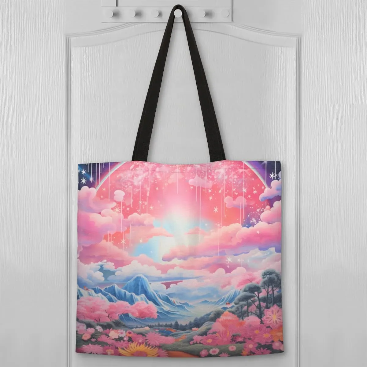 Rainbow Forest Canvas Tote Bag for Women Men Stylish Tote Handbag Shoulder Bag Reusable Grocery Bag
