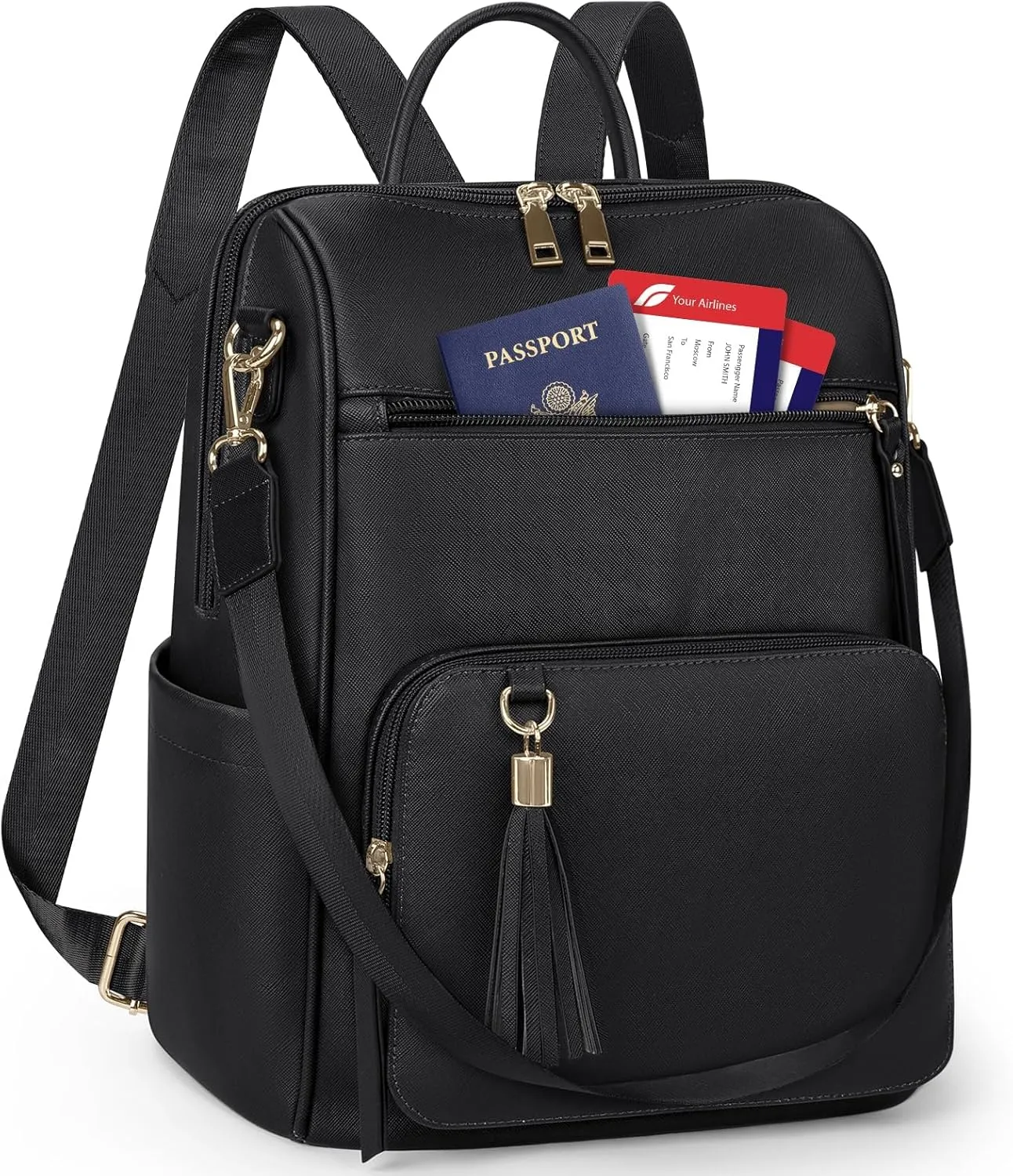 RAINSMORE Backpack Purse for Women Leather Travel Backpack Purse Waterproof Anti Theft Fashion Small Casual Mini Daypacks Purse Ladies Convertible Shoulder Bag Travel bag with Tassel, Black