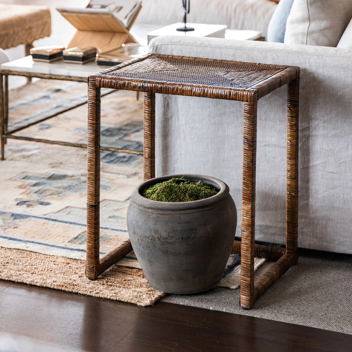 Rattan Rectangular Accent Table (Brown)