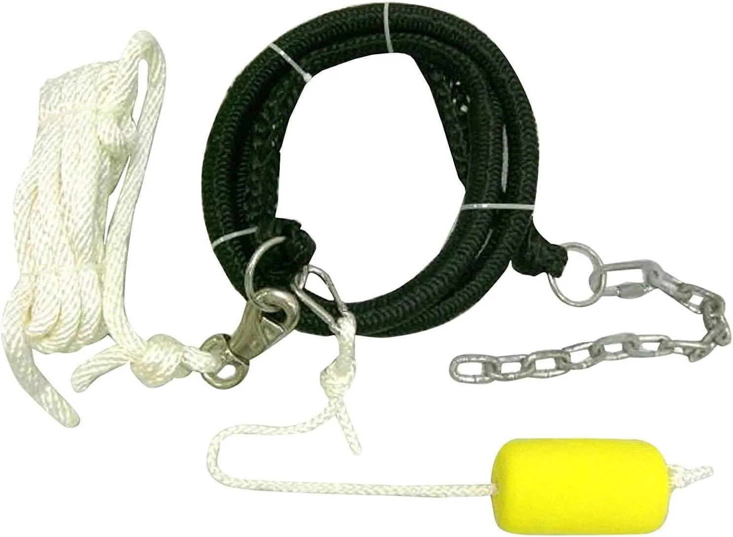 RAVE Sports Anchor Connector Kit for Inflatable Water Bouncers, 6' Shock Cord Absorbs Wind and Waves, Durable 15' Nylon Rope to Connect to Bouncer, Visible Foam Float, Chain with Swivel