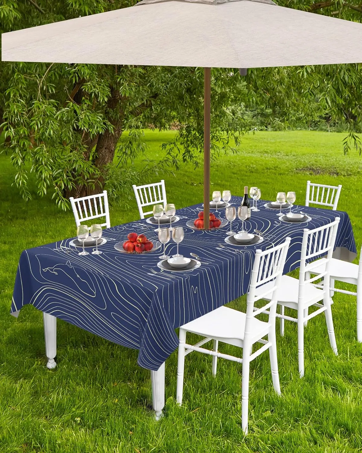 Rectangle Outdoor Table Cloth 54x80 Inch Abstract Style Purple Simple Line Mountain Range Tablecloth with Umbrella Hole, Zipper Table Cover Waterproof Tablecloths for Patio Party Picnic
