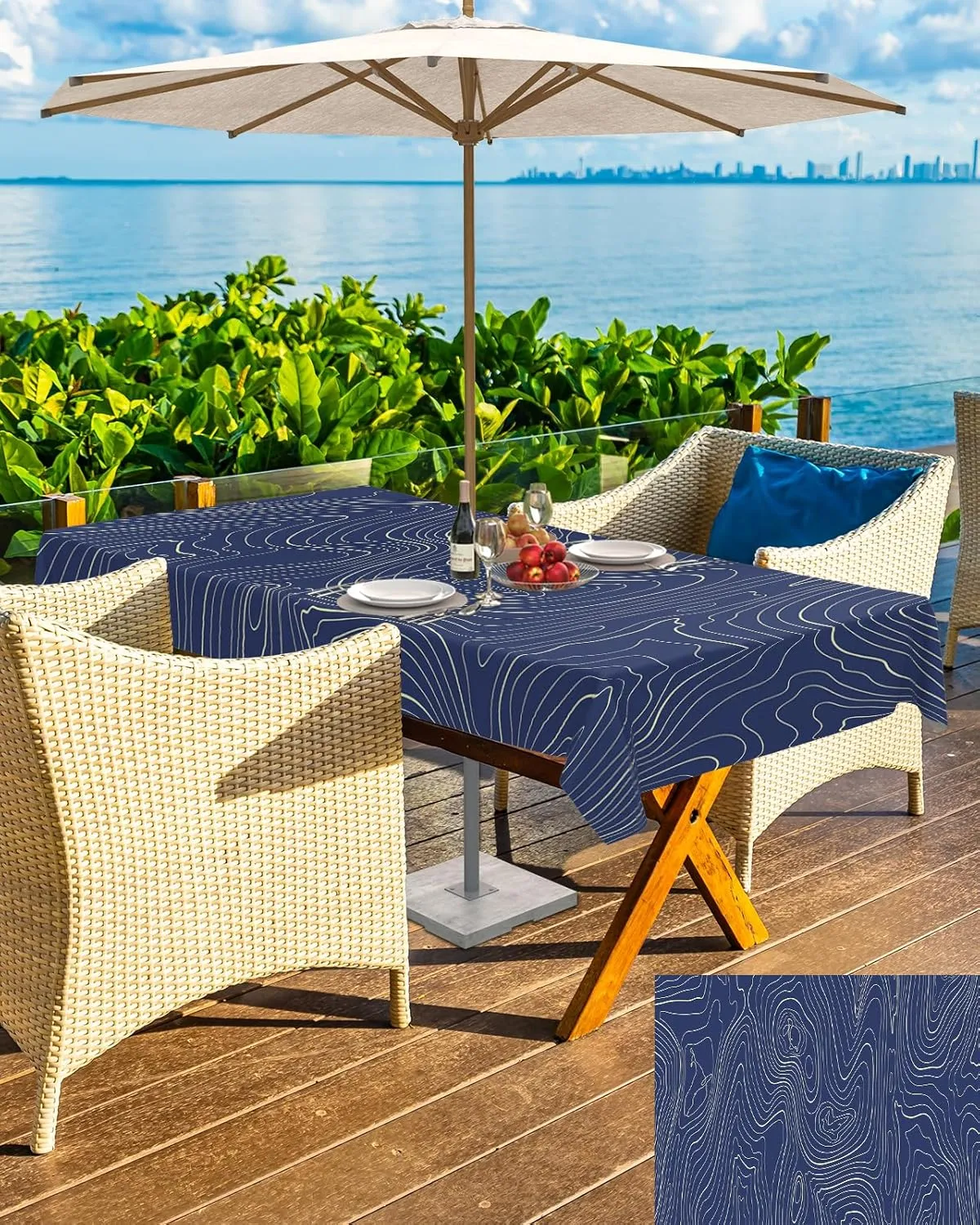 Rectangle Outdoor Table Cloth 54x80 Inch Abstract Style Purple Simple Line Mountain Range Tablecloth with Umbrella Hole, Zipper Table Cover Waterproof Tablecloths for Patio Party Picnic