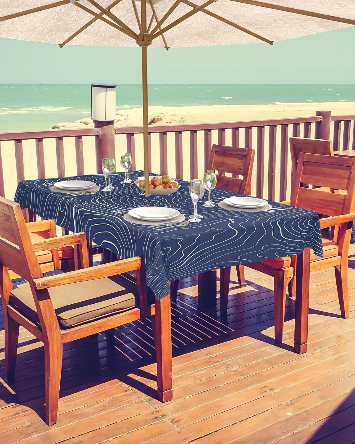 Rectangle Outdoor Table Cloth 54x80 Inch Abstract Style Purple Simple Line Mountain Range Tablecloth with Umbrella Hole, Zipper Table Cover Waterproof Tablecloths for Patio Party Picnic