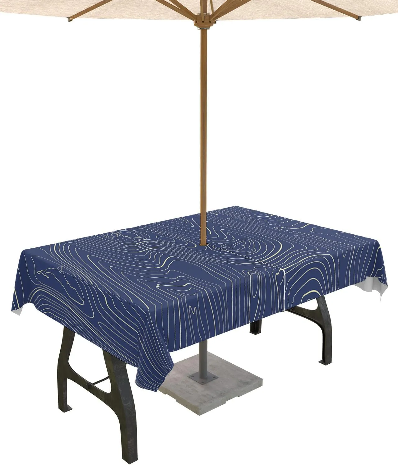 Rectangle Outdoor Table Cloth 54x80 Inch Abstract Style Purple Simple Line Mountain Range Tablecloth with Umbrella Hole, Zipper Table Cover Waterproof Tablecloths for Patio Party Picnic