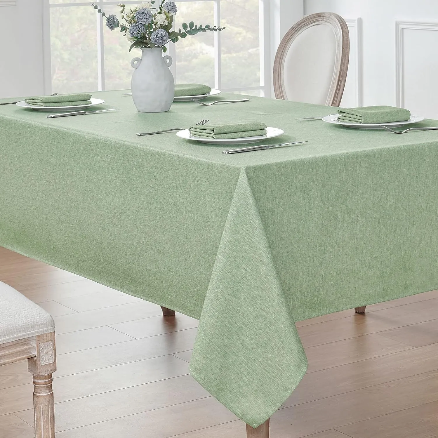 Rectangle Tablecloth Linen Textured Waterproof & Stain Resistant Table Cloth Wrinkle Free Decorative Fabric Farmhouse Table Cover for Dining/Party/Buffet/Wedding, 60 x 104 Inch, Sage Green
