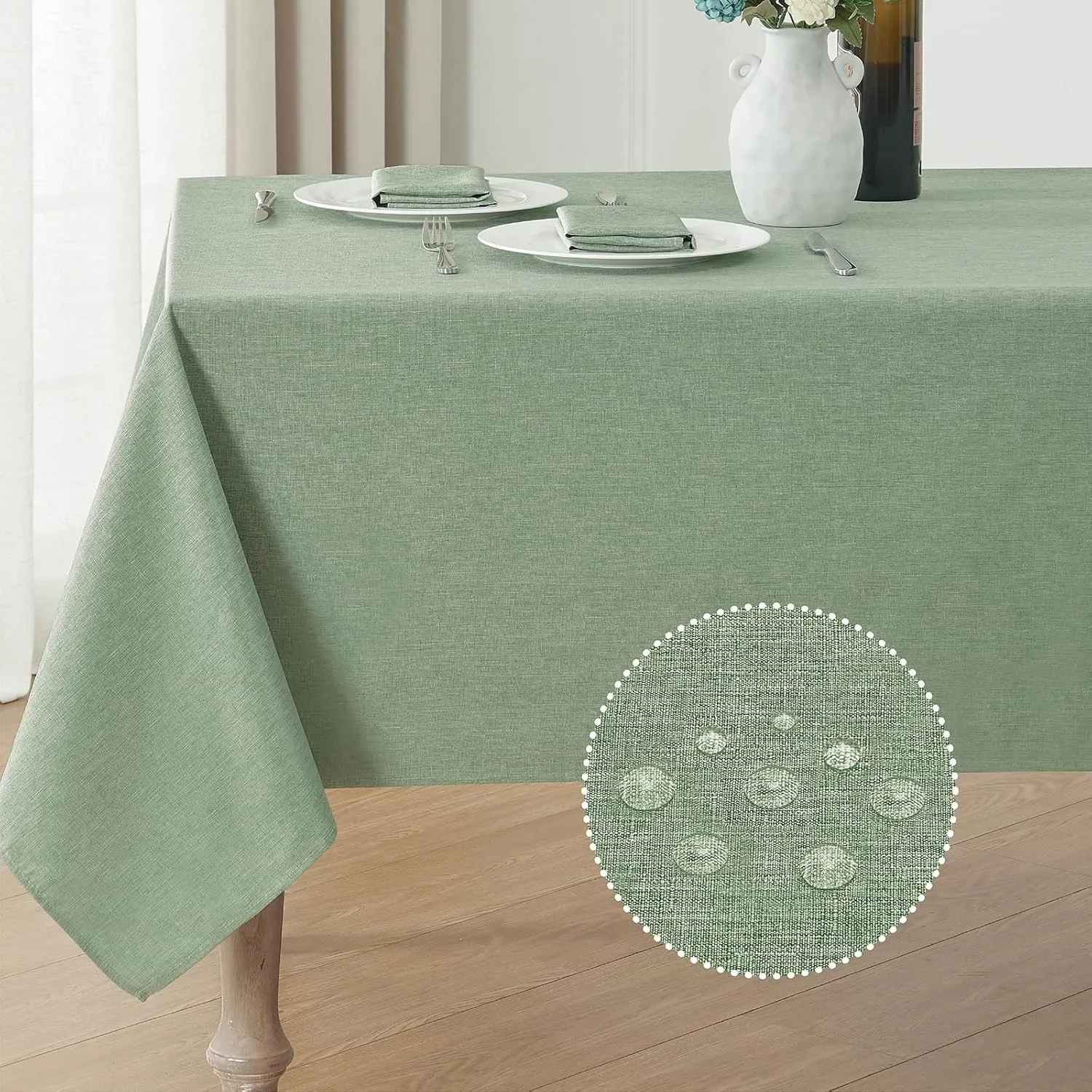 Rectangle Tablecloth Linen Textured Waterproof & Stain Resistant Table Cloth Wrinkle Free Decorative Fabric Farmhouse Table Cover for Dining/Party/Buffet/Wedding, 60 x 104 Inch, Sage Green