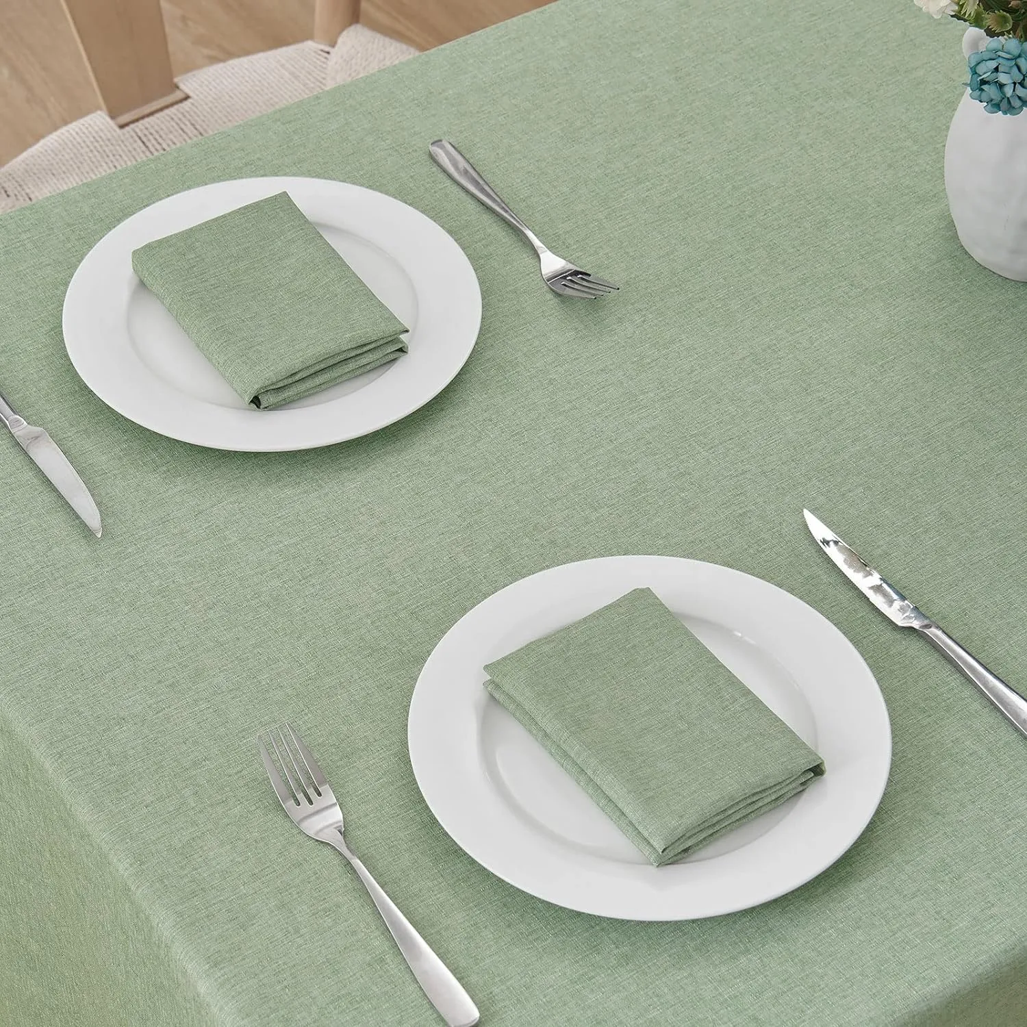 Rectangle Tablecloth Linen Textured Waterproof & Stain Resistant Table Cloth Wrinkle Free Decorative Fabric Farmhouse Table Cover for Dining/Party/Buffet/Wedding, 60 x 104 Inch, Sage Green