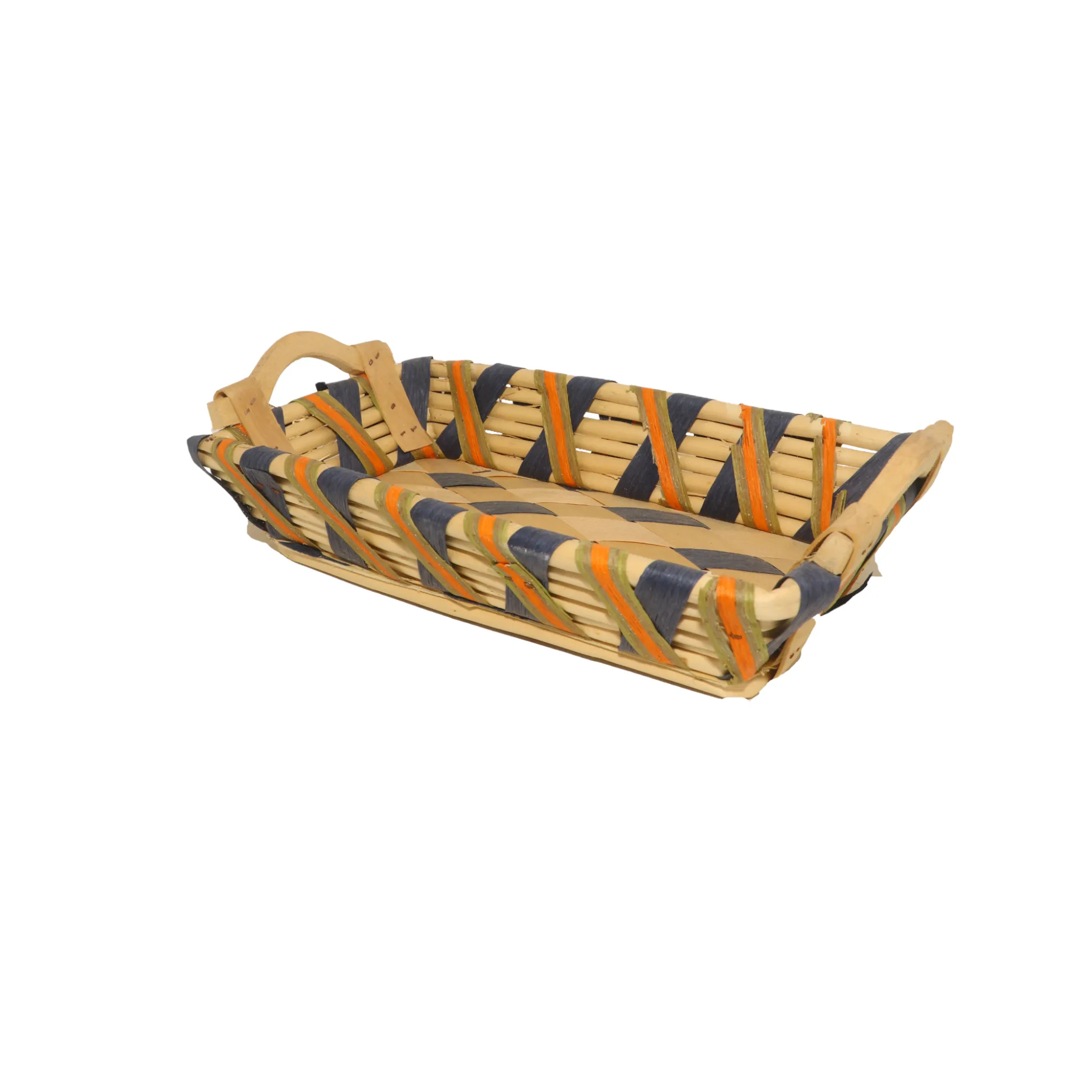 Rectangular Bamboo Blue Orange Basket with Handle