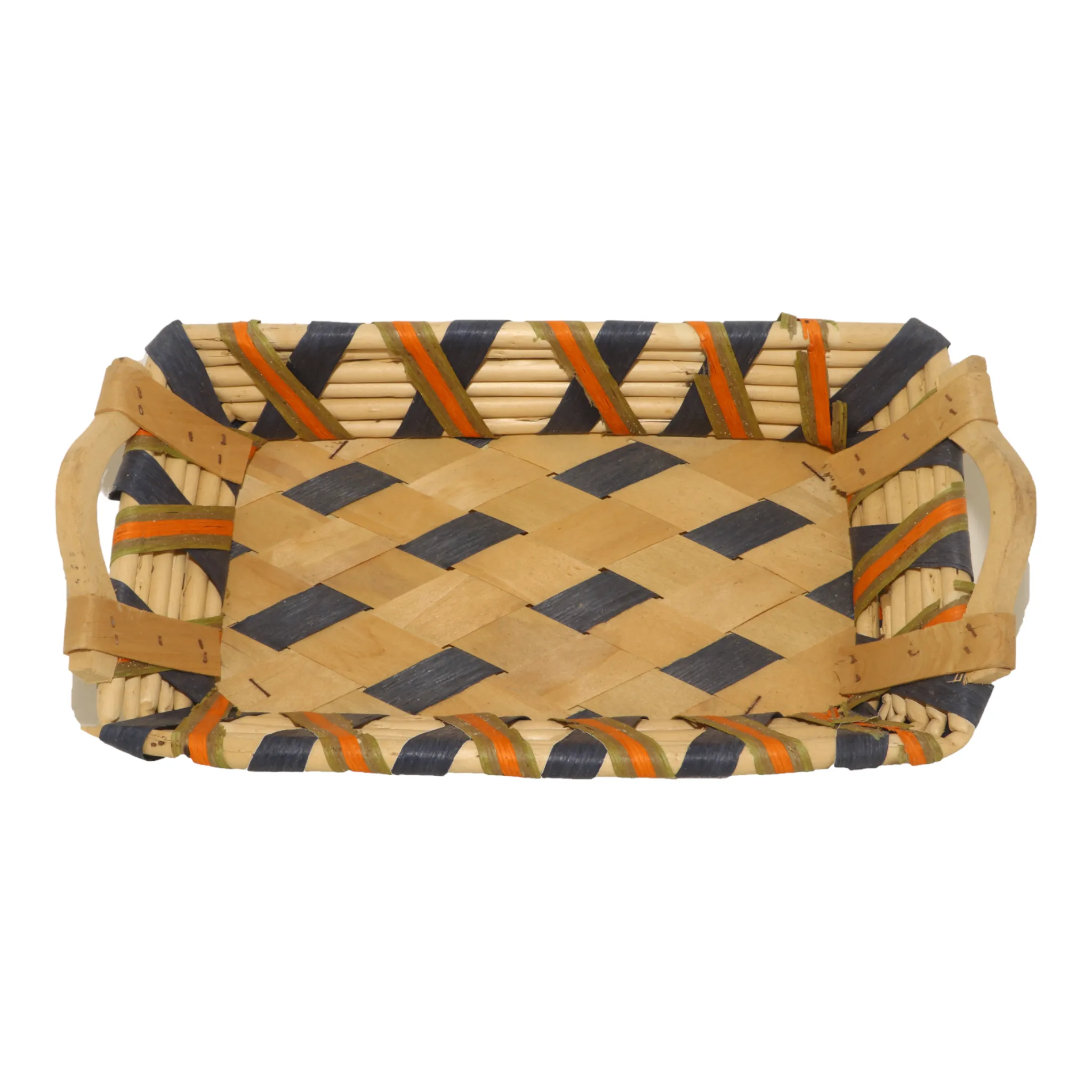 Rectangular Bamboo Blue Orange Basket with Handle