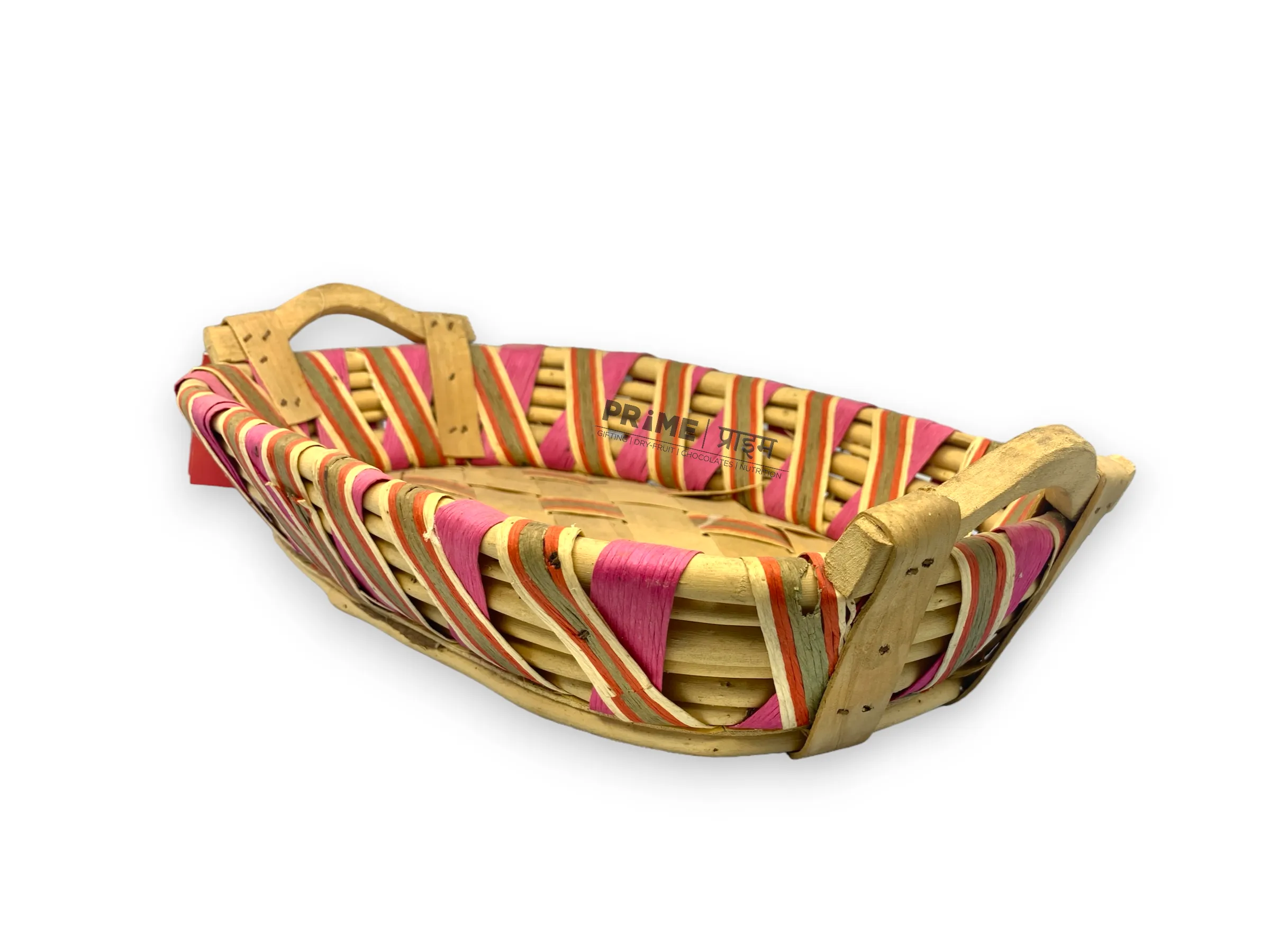 Rectangular Bamboo Blue Orange Basket with Handle