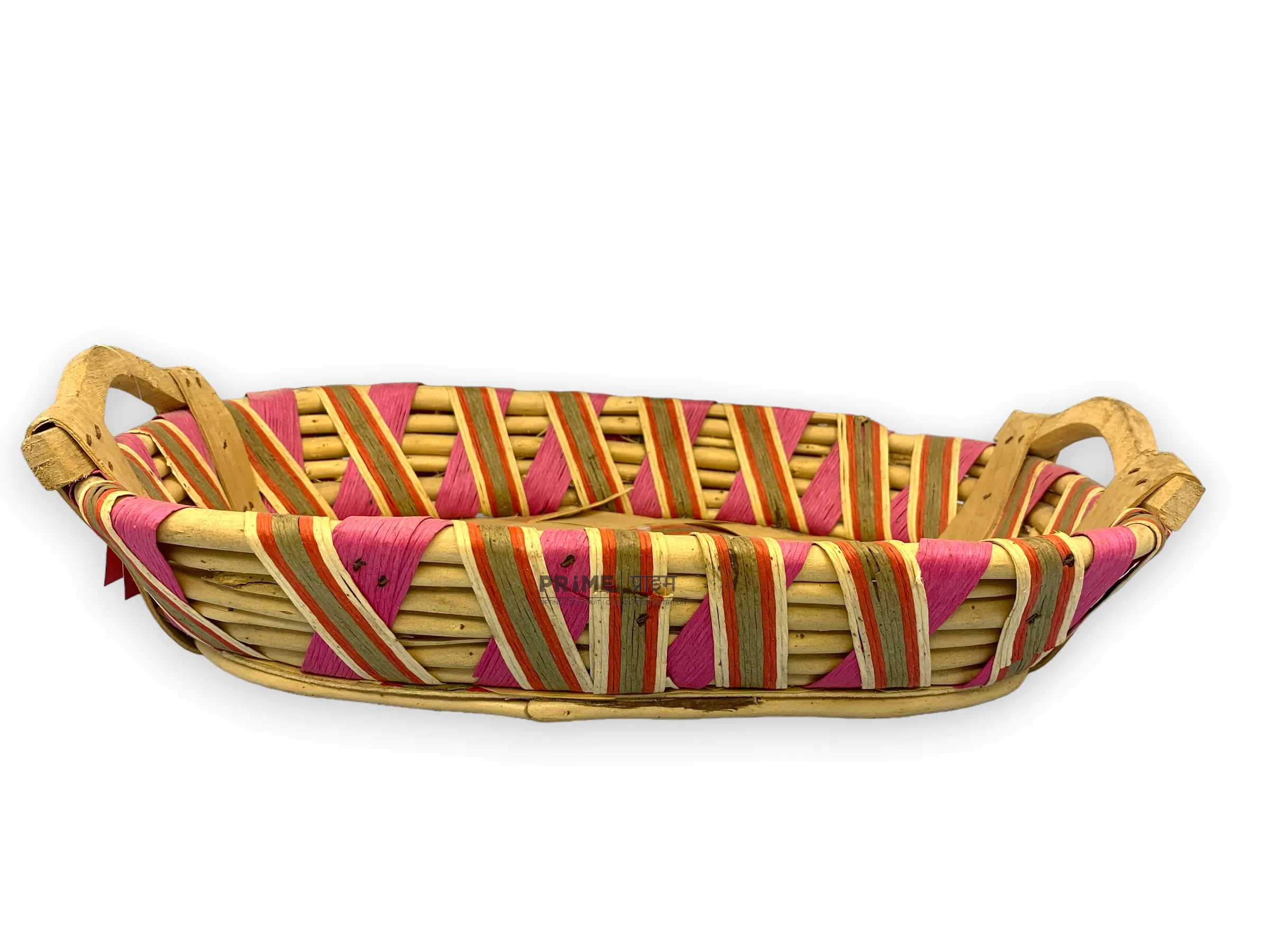 Rectangular Bamboo Blue Orange Basket with Handle
