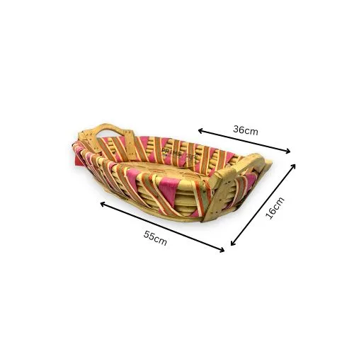 Rectangular Bamboo Blue Orange Basket with Handle