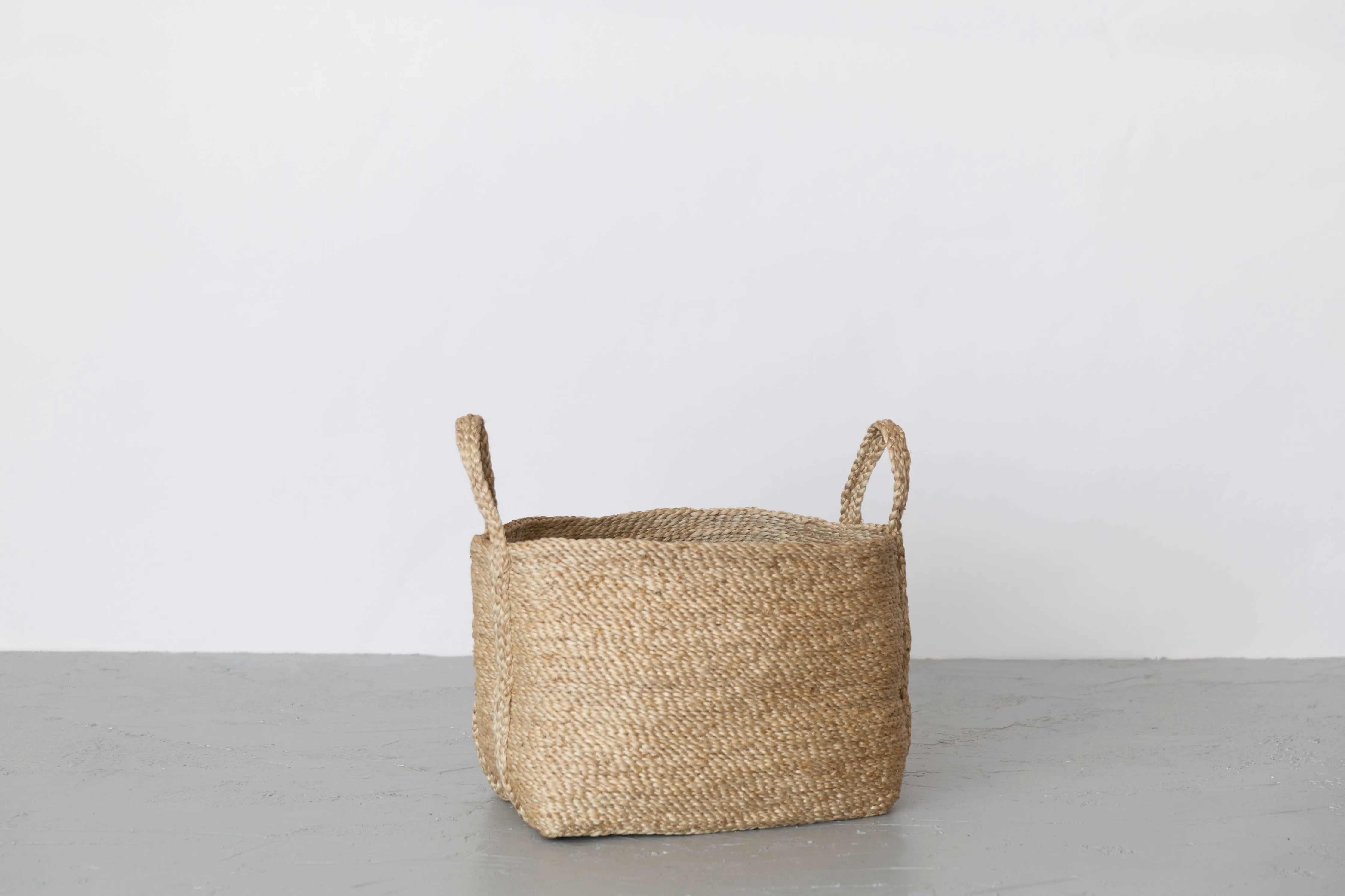 Rectangular Floor Basket with handle, jute - small