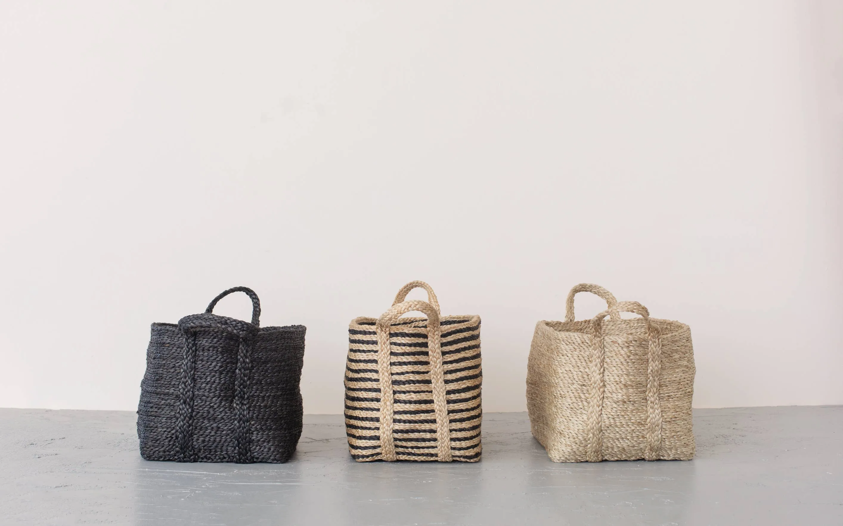 Rectangular Floor Basket with handle, jute - small
