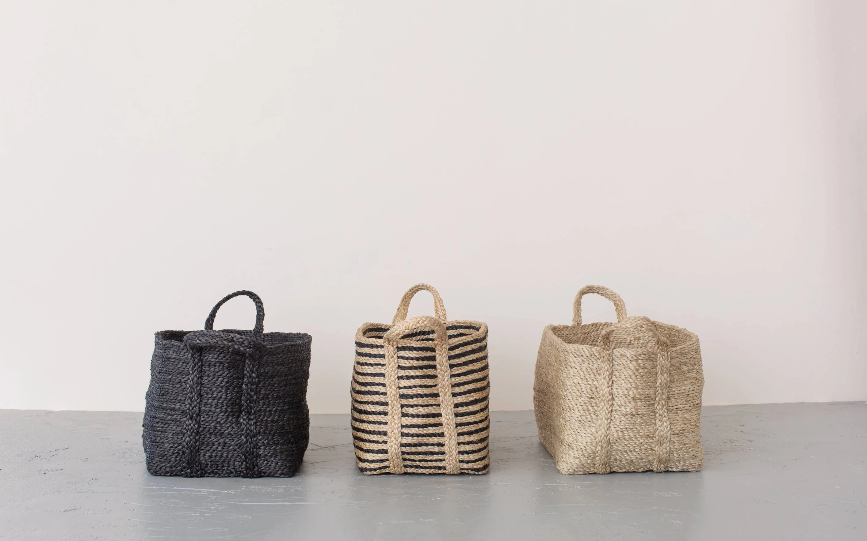 Rectangular Floor Basket with handle, jute - small
