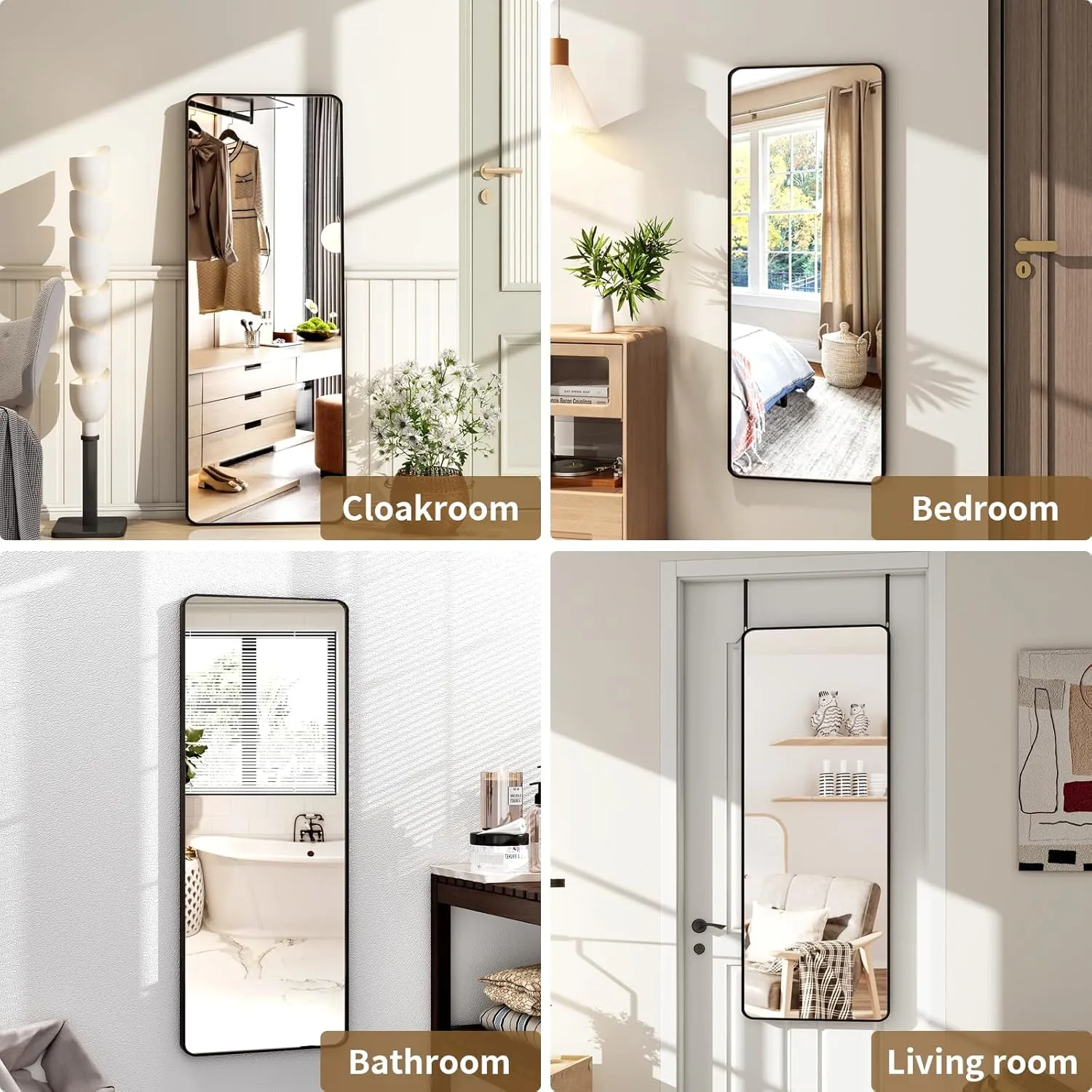 Rectangular Full Length Mirror - 48"x14" Mirrors Full Length Over -The-Door Mirror, Wall Mounted Hanging Mirro with Adjustable Height, Aluminum Alloy Frame & Shatterproof Glass for Bedroom, Dorm