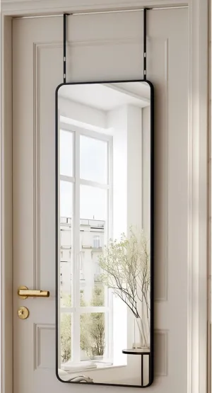 Rectangular Full Length Mirror - 48"x14" Mirrors Full Length Over -The-Door Mirror, Wall Mounted Hanging Mirro with Adjustable Height, Aluminum Alloy Frame & Shatterproof Glass for Bedroom, Dorm
