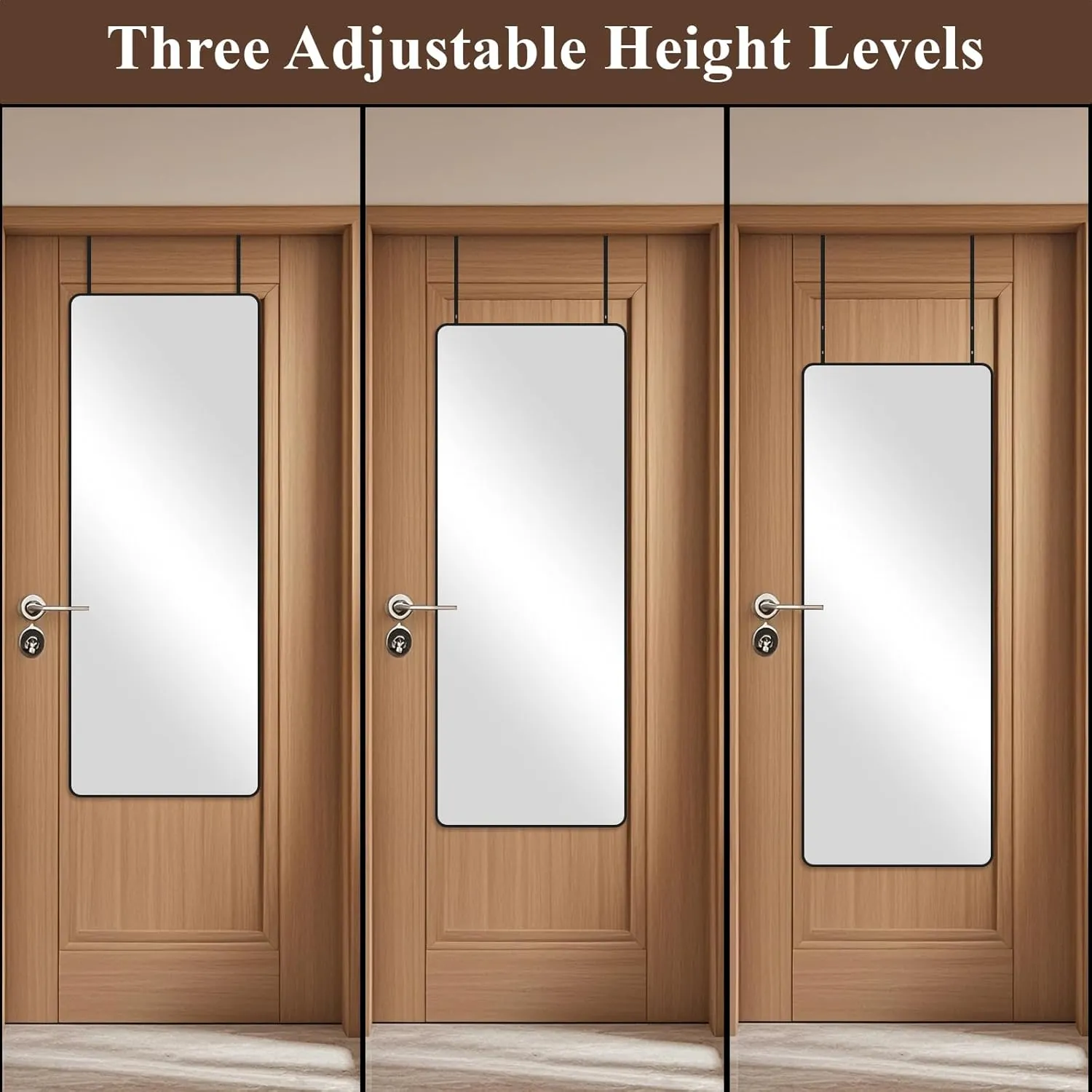 Rectangular Full Length Mirror - 48"x14" Mirrors Full Length Over -The-Door Mirror, Wall Mounted Hanging Mirro with Adjustable Height, Aluminum Alloy Frame & Shatterproof Glass for Bedroom, Dorm