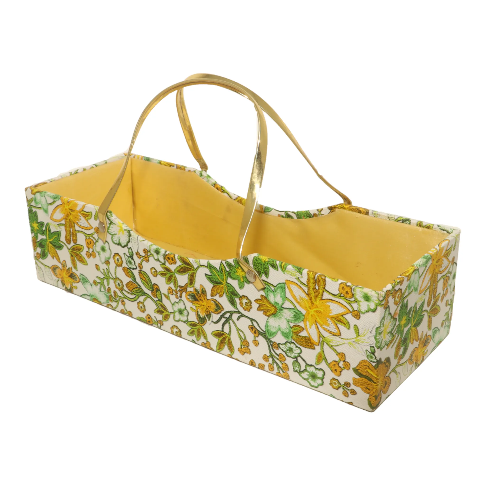 Rectangular Gifing Green & White Basket with Golden Handles