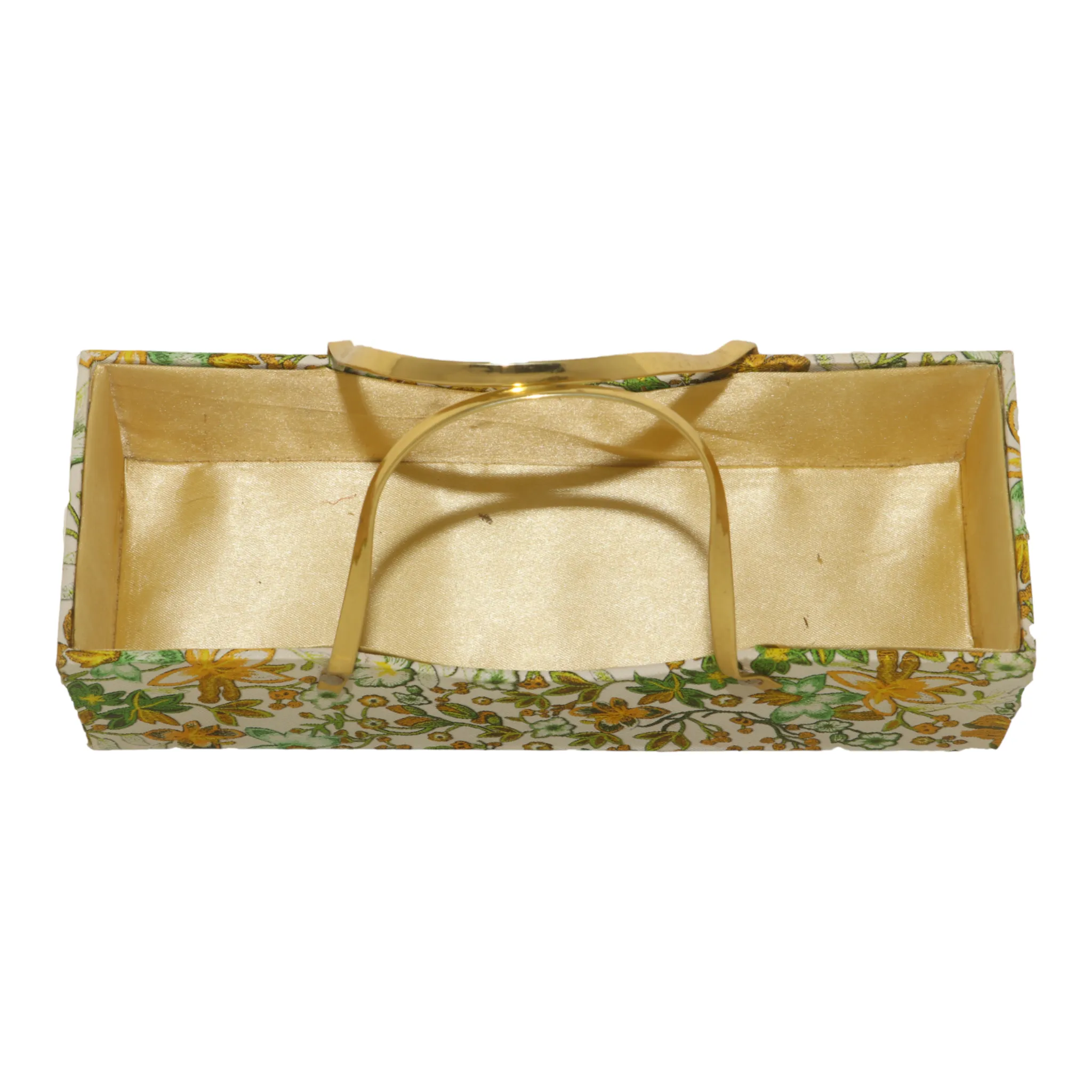 Rectangular Gifing Green & White Basket with Golden Handles