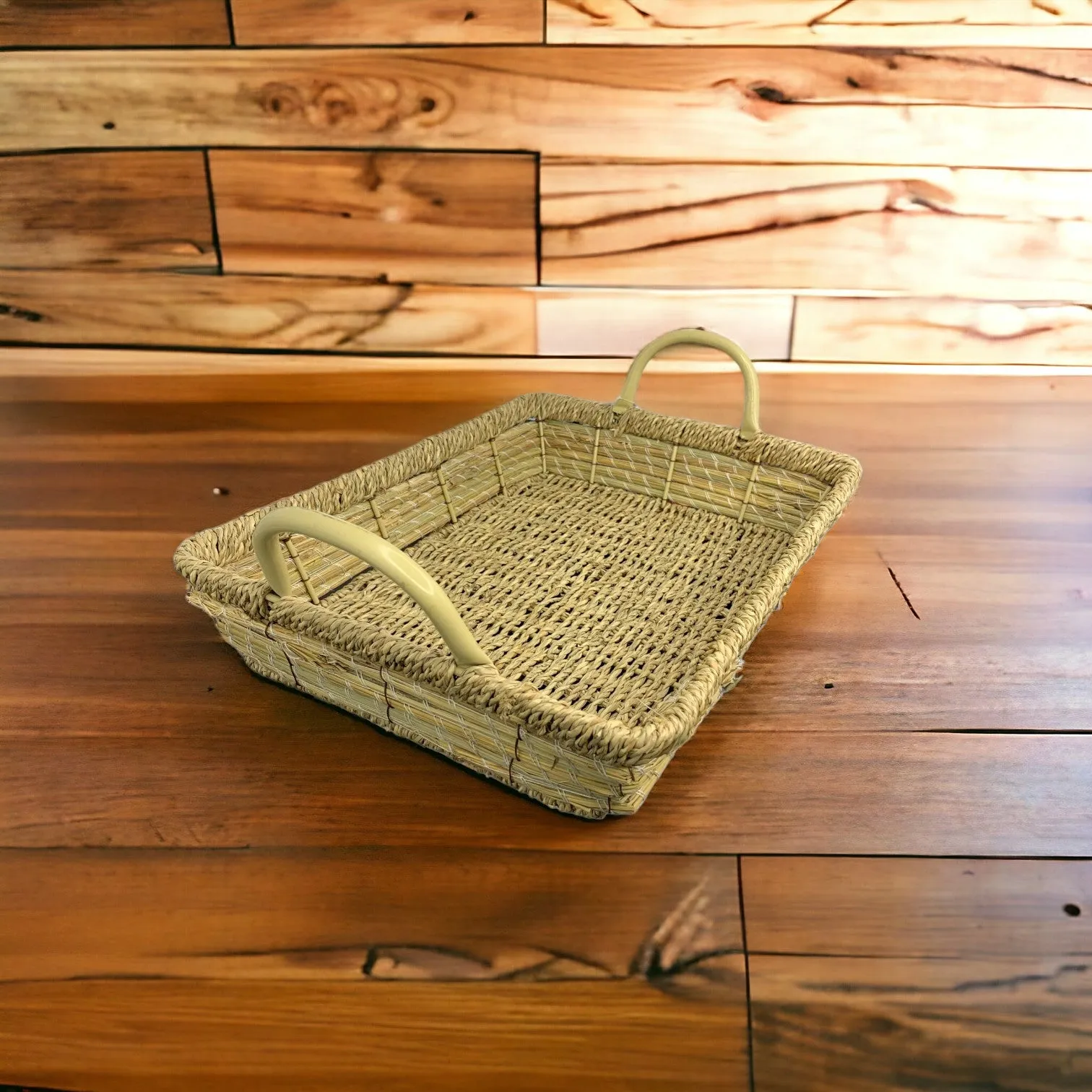 Rectangular Jute Basket with Metallic Handle