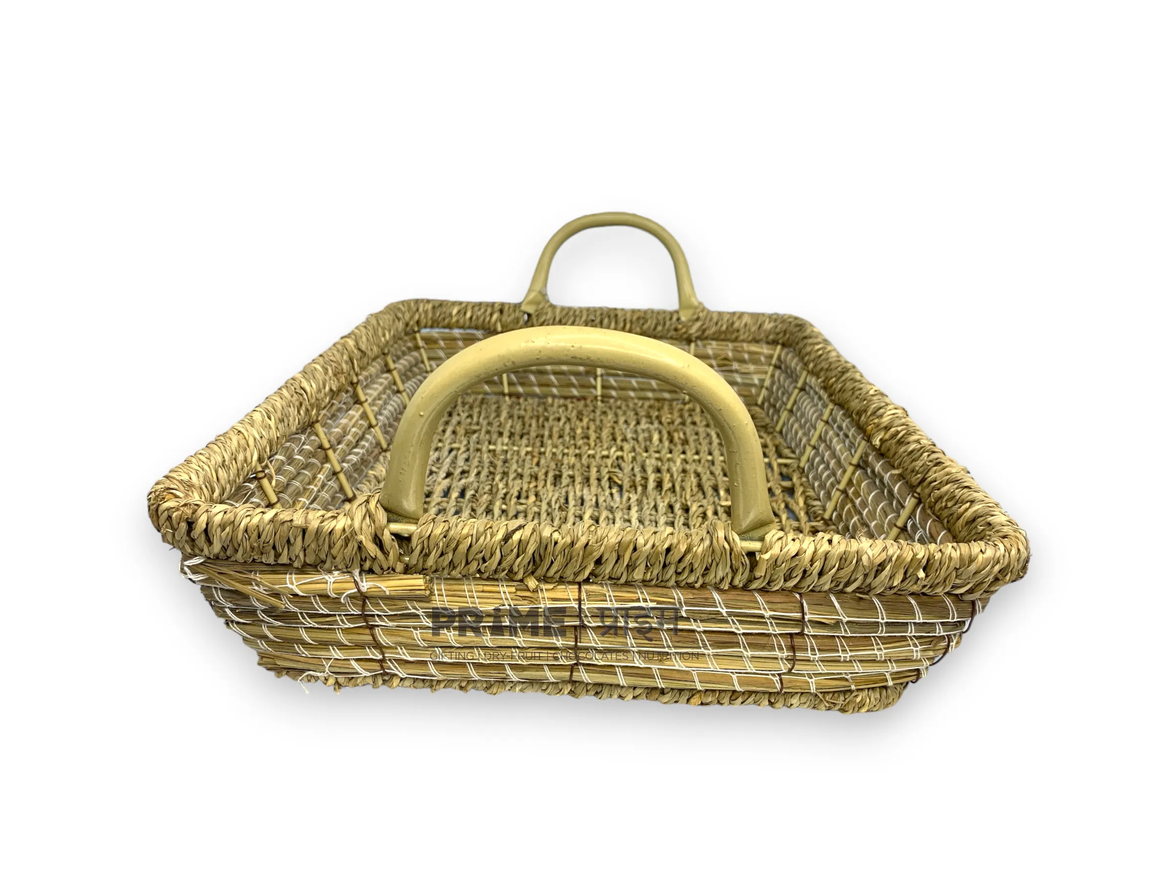 Rectangular Jute Basket with Metallic Handle