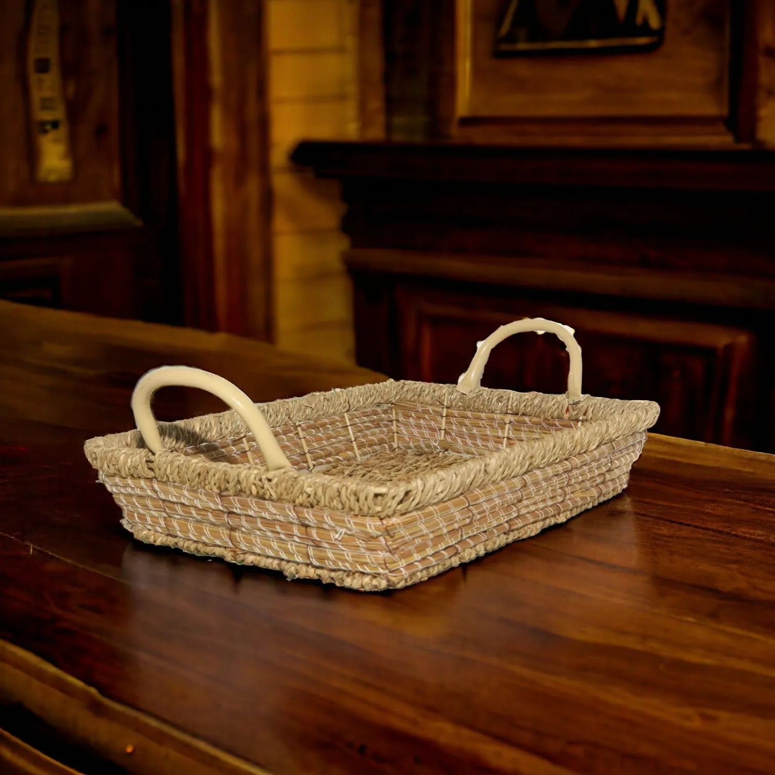 Rectangular Jute Basket with Metallic Handle
