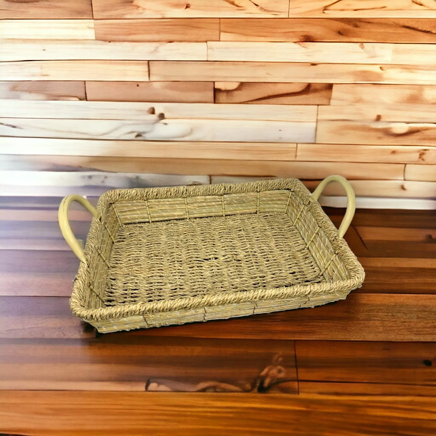 Rectangular Jute Basket with Metallic Handle