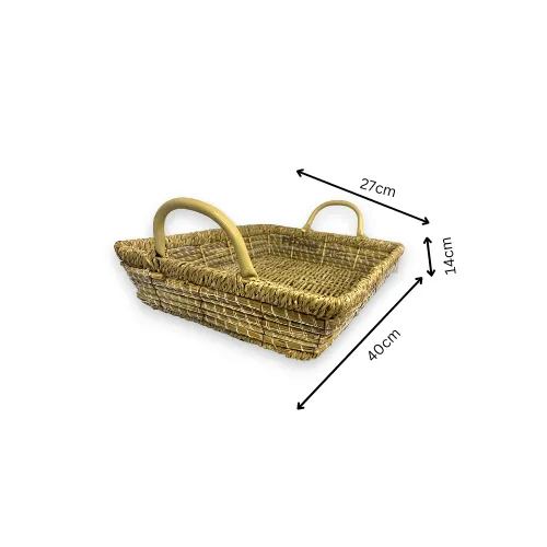 Rectangular Jute Basket with Metallic Handle