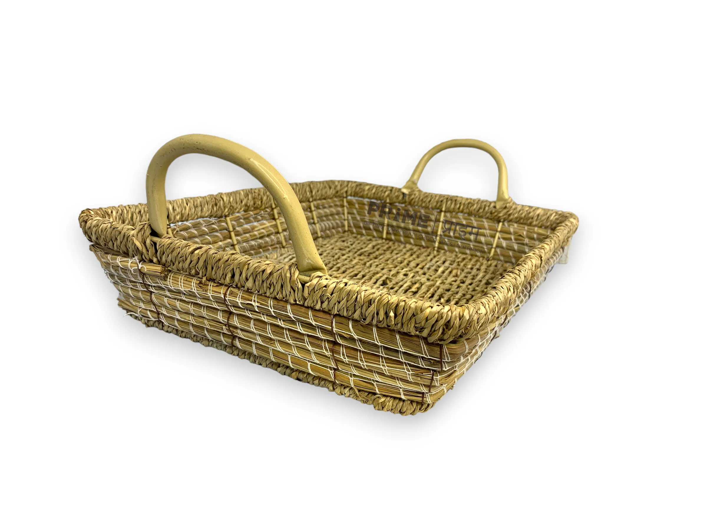 Rectangular Jute Basket with Metallic Handle