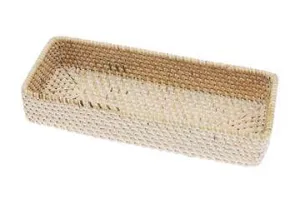 Rectangular Rattan Tray - White