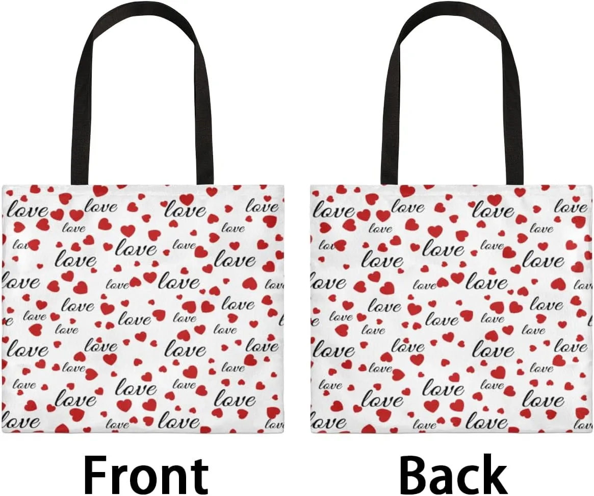 Red Background Rabbit Easter Egg Canvas Tote Bag for Women Men Stylish Tote Handbag Shoulder Bag Reusable Grocery Bag