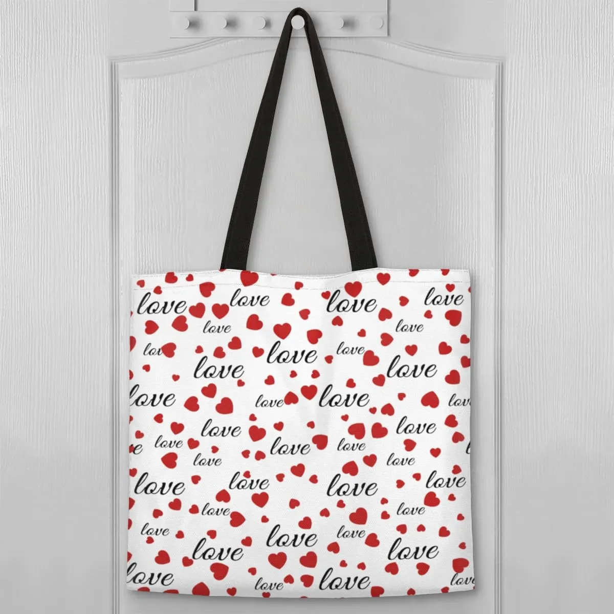 Red Background Rabbit Easter Egg Canvas Tote Bag for Women Men Stylish Tote Handbag Shoulder Bag Reusable Grocery Bag