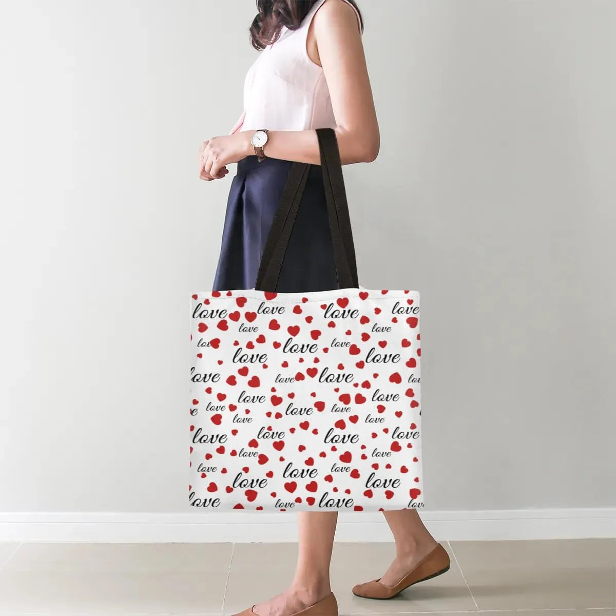 Red Background Rabbit Easter Egg Canvas Tote Bag for Women Men Stylish Tote Handbag Shoulder Bag Reusable Grocery Bag