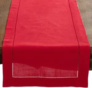 Red Hemstitched Border Holiday Table Runner, 16" X 90" Rectangular