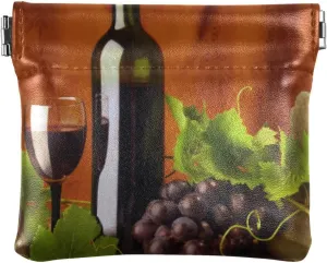 Red Wine Bottle Grapes with Green Leaves Antique Stones Retro Style Women Leather Mini Wallet Compact Clip Wallets for Cards Money Accessories Purses for Work Shopping 4.33 x 3.74 inch